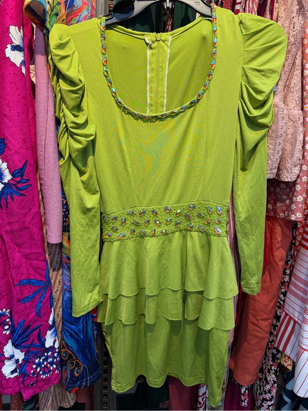 Vintage Lime Green Beaded Peplum Tunic